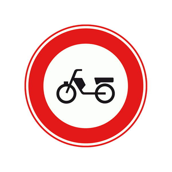 C13 - Closed to Mopeds/Snorfiets & Disability Vehicles (Engine On) road sign