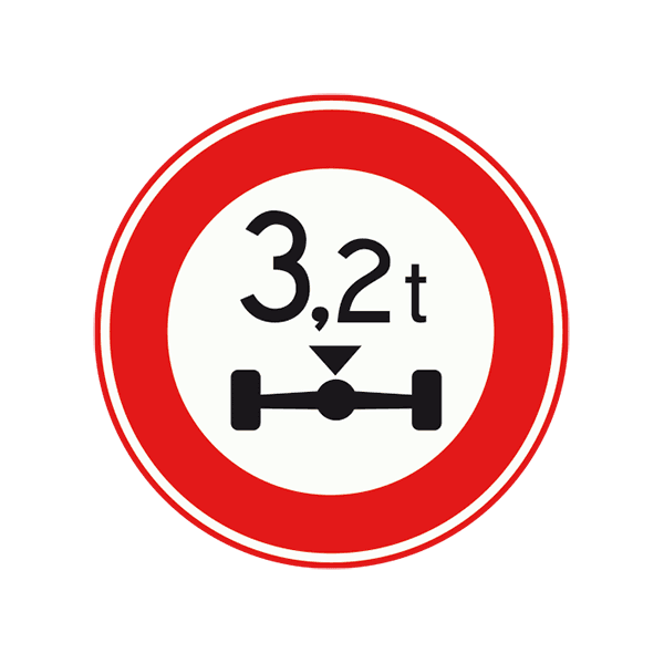 C20 - Closed to Vehicles with Axle Load Over… road sign