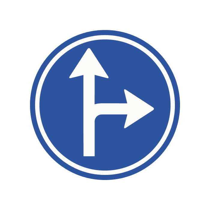 D6 - Mandatory Directions — Straight and Right road sign