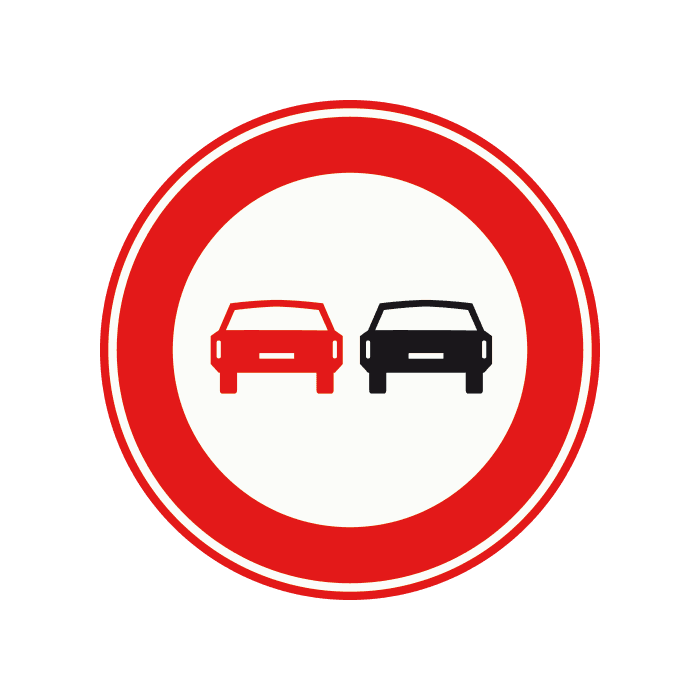F1 - No Overtaking — Motor Vehicles road sign