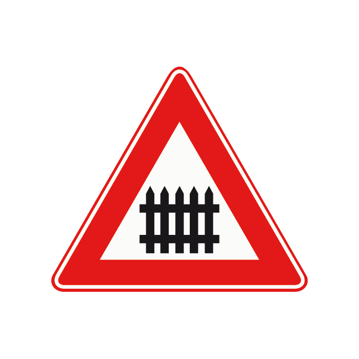J10 - Level Crossing with Barriers road sign