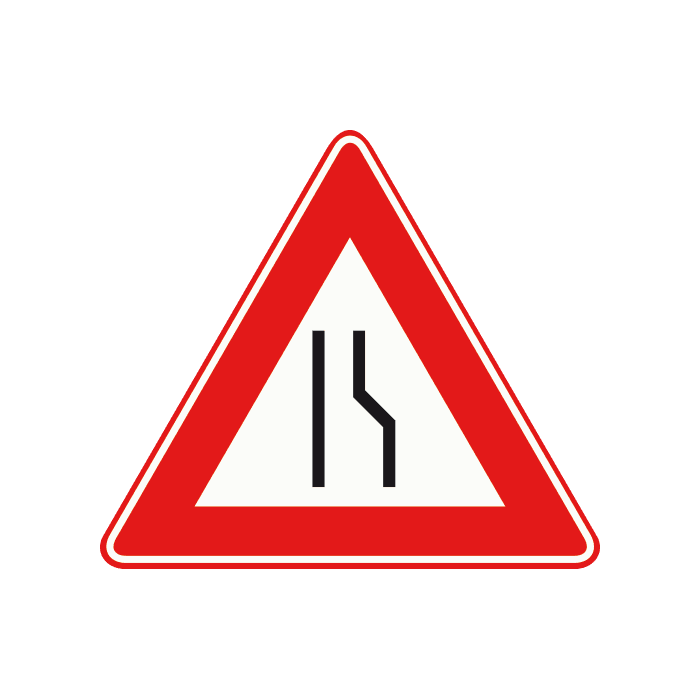 J18 - Carriageway Narrows on the Right road sign